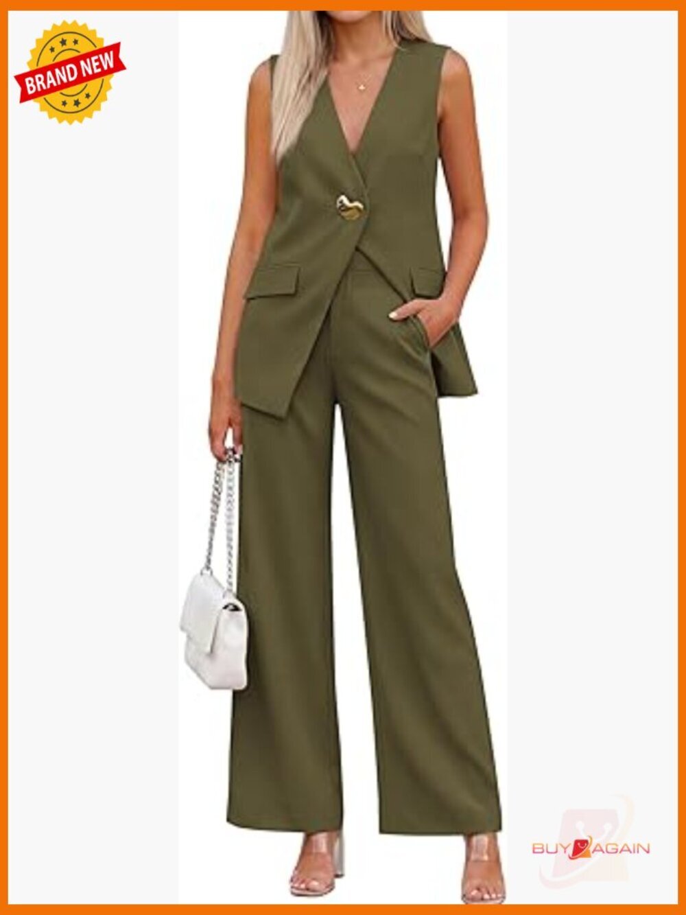 2 Piece Business Casual Suit Vest Wide Leg Pantsuit Set Women Dressy Sleeveless